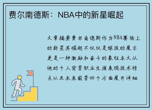 费尔南德斯：NBA中的新星崛起